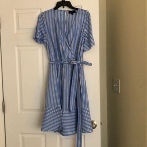 Blue Stripe Faux Wrap Dress